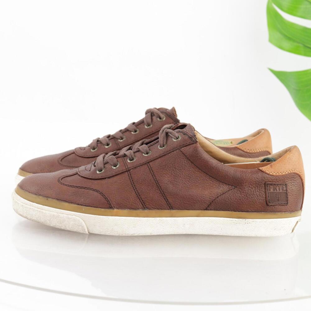 FRYE Mens Aaron Sneaker Size 11.5 Brown Leather Casual Shoes Low Lace Up Trainer - Picture 5 of 14